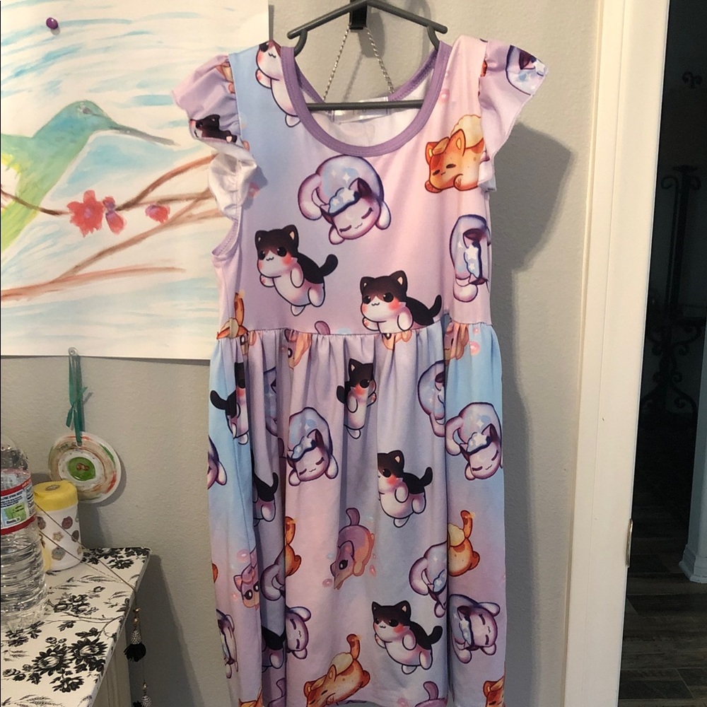 Girls Pastel Purple Cartoon Cat Nightgown